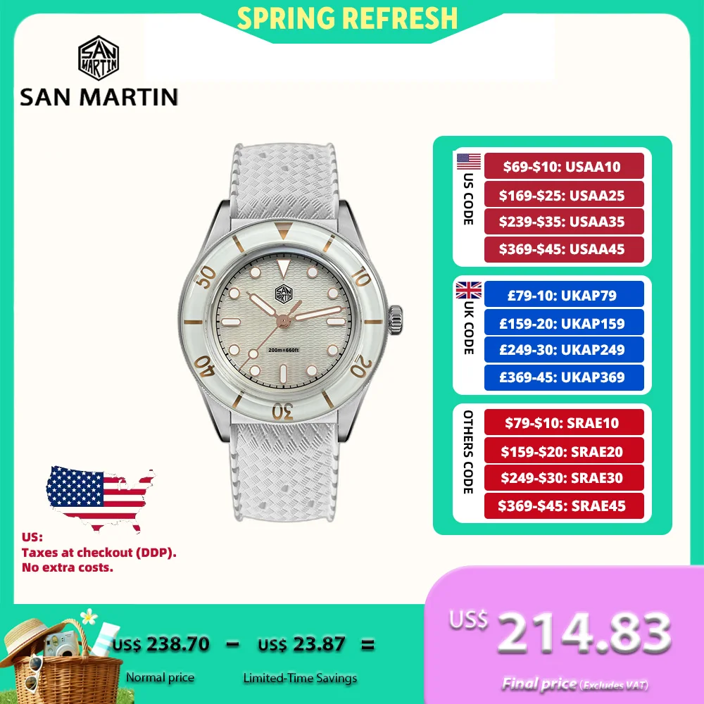 

San Martin 32.5mm Ronda 703 Quartz Dive Watch For Women Guilloche MOP Wave Dial Sapphire Bezel BGW-X1 Luminous 20Bar SN0151GS