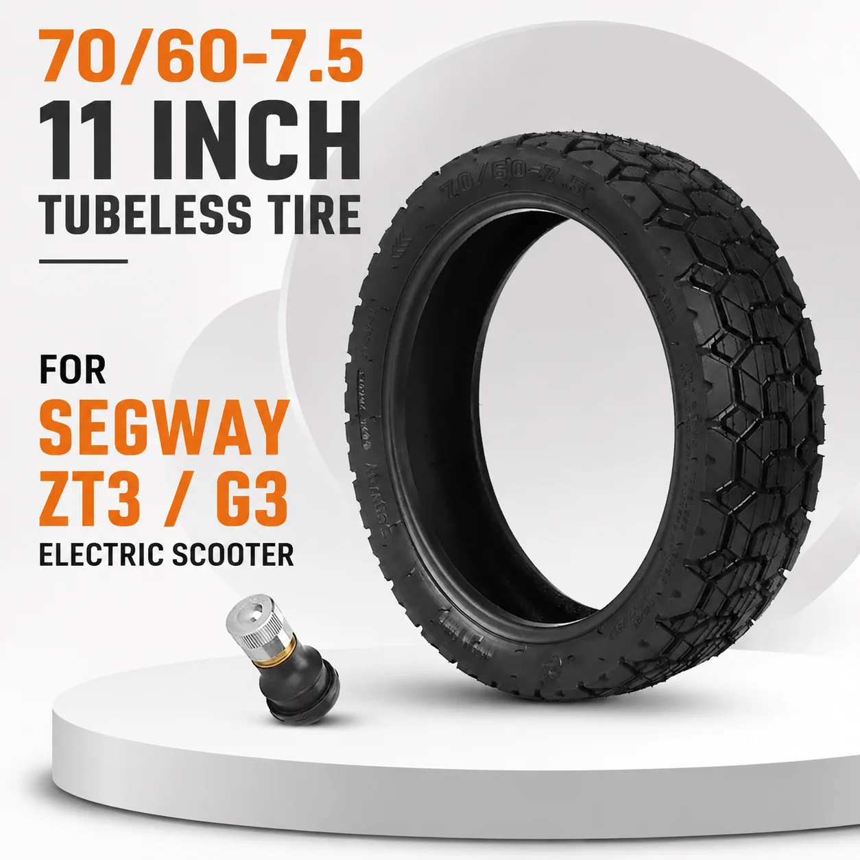 70/60-7.5 Tubeless Tire 11 Inch Wear Resistant Off Road Heavy Duty for Segway ZT3 G3 Scooter with Valve Puncture Proof