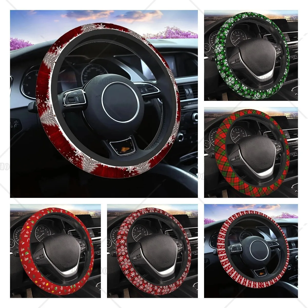 

Red Christmas Tree Car Steering Wheel Cover Winter Snowflake Christmas Tree Safe Driving Anti-Slip Durable Steering Wheel Cover