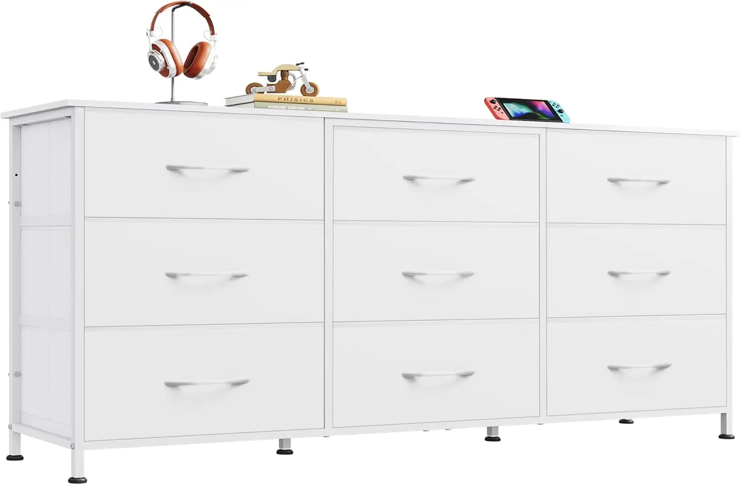 

54''W Dresser for Bedroom, White Dresser TV Stand for 55, 60, 65 inch TV, Wide Chest of Drawers with 9 Drawer, Large Entertai