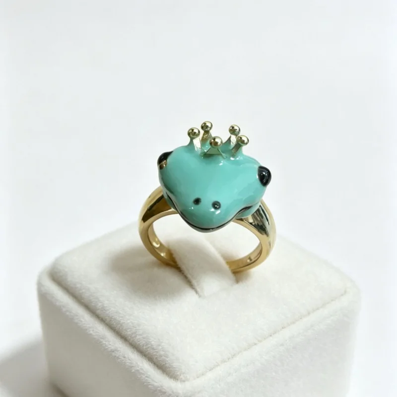 New Handmade Enamel Frog Small Animal Ring for Women with Personalized Design, Attending Banquets with Jewelry and Accessories