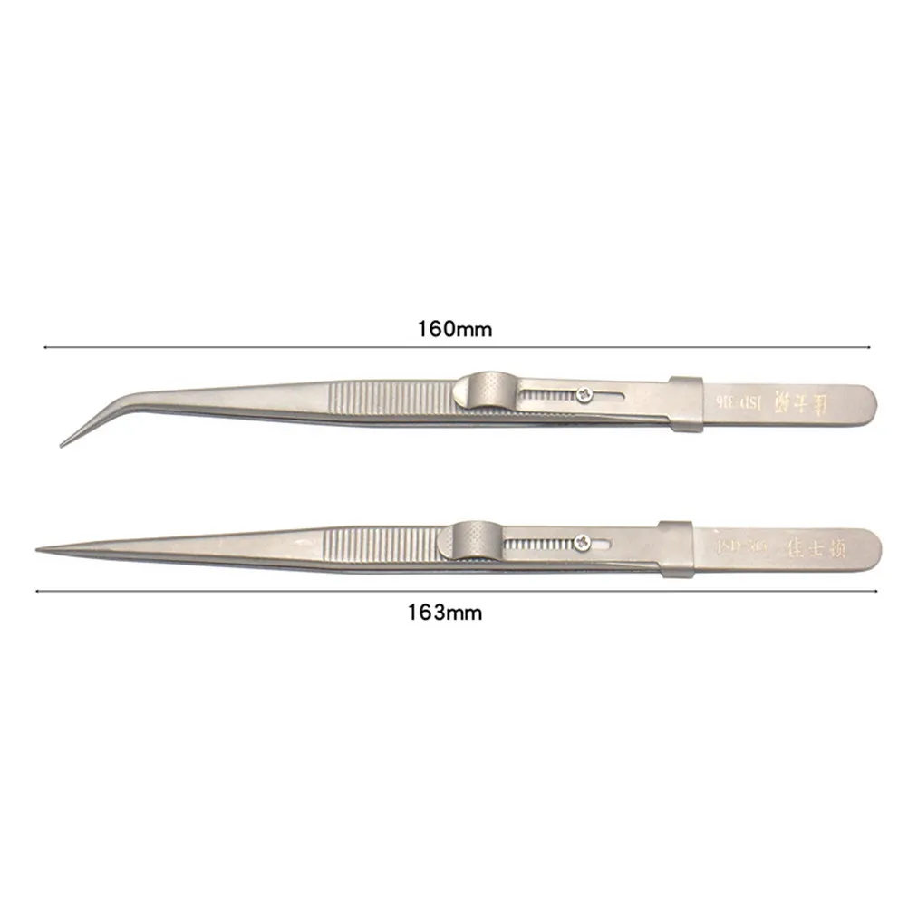 2Pcs Premium Steel Tweezers Set Straight Fine Pointed Tips for Jewelry Making Manicure Machine Repair DIY Professional Use