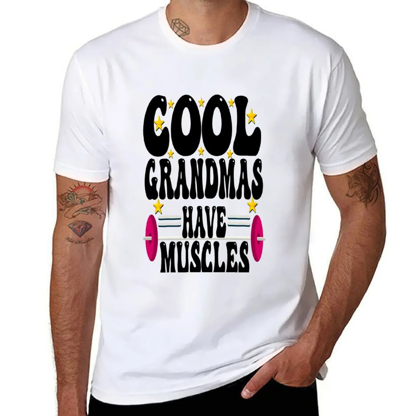 

cool grandmas have muscles gym powerlifting grandma T-Shirt man t shirt heavy cotton funny t shirts dark humor T-Shirt
