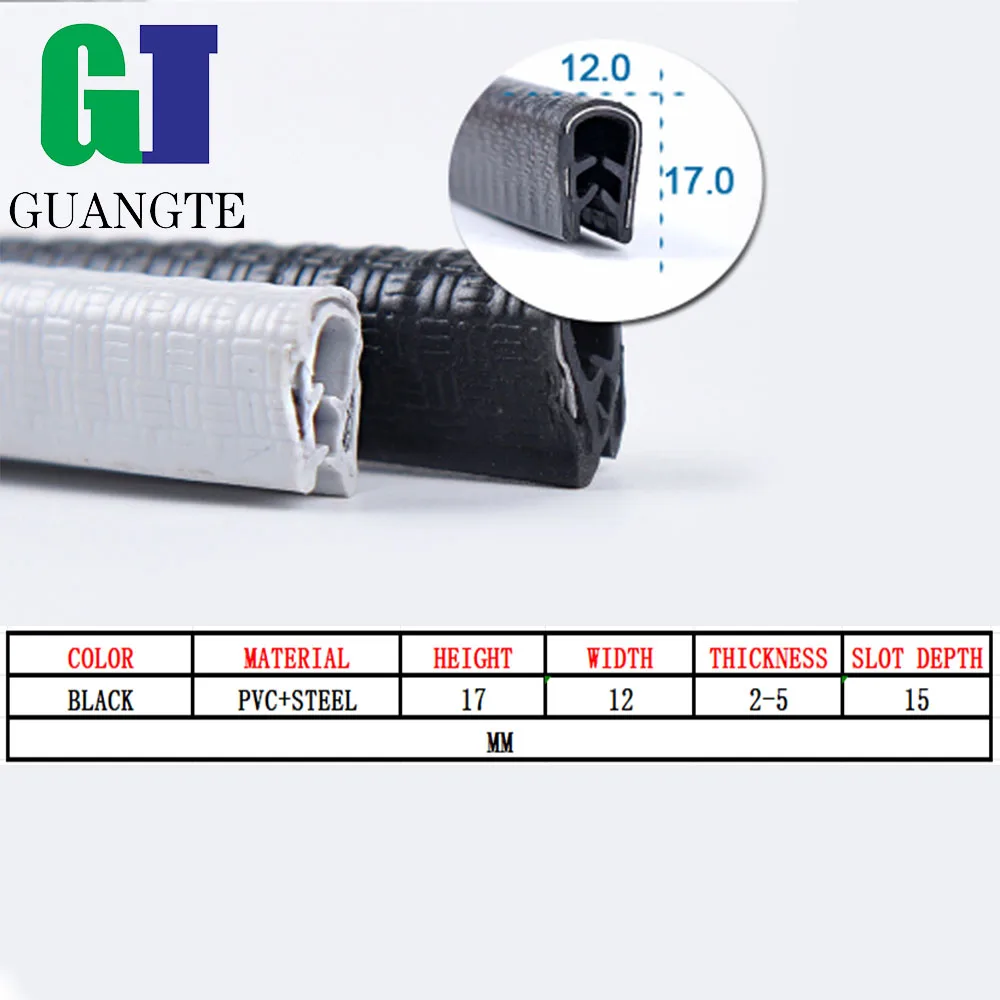 15M 12*17MM Tipo U Protezione per portiera per auto Protezione per bordi in acciaio PVC Auto Porta Bordo Protezione antigraffio Striscia di tenuta per auto per la maggior parte delle auto