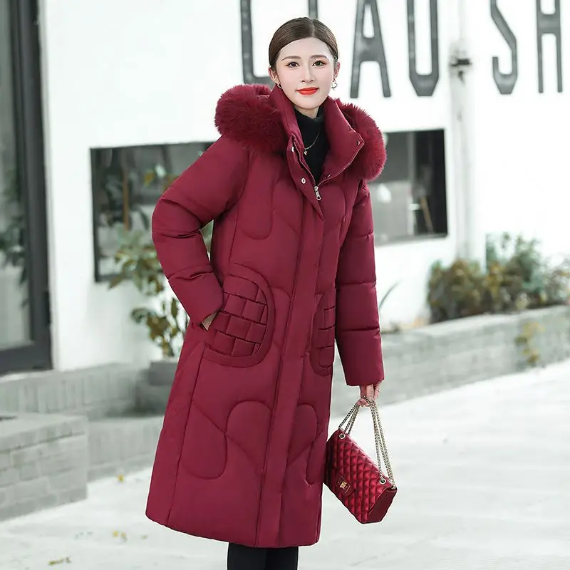 Piumino invernale da donna in cotone Giacca da pendolarismo lunga in cotone con cappuccio antivento