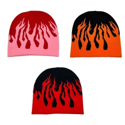 Knitted Beanie Hat for Students Adult Windproof Foldable Winter Hat Handmade Flame Pattern Keep Warm Cycling Hat