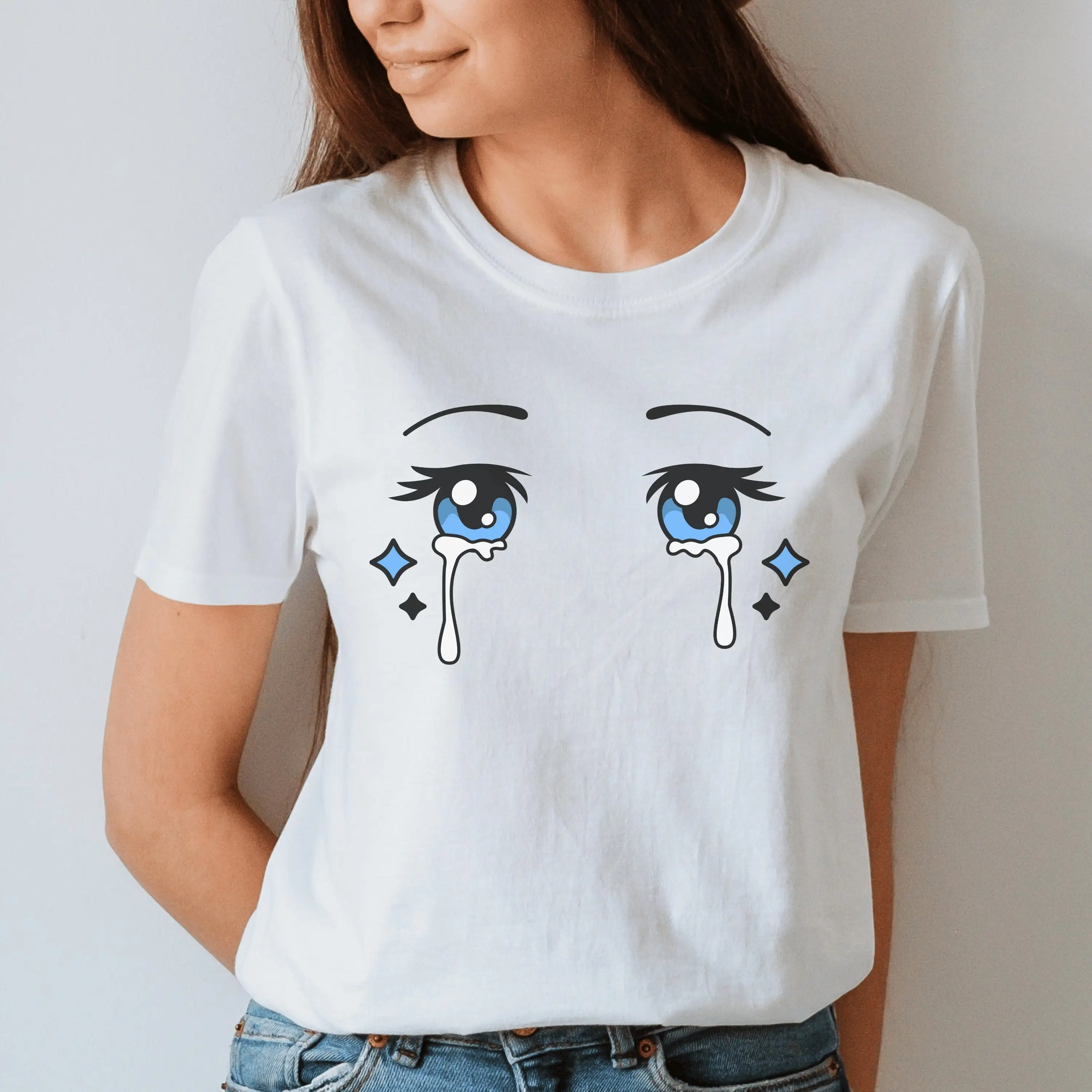 Crying Eyes T Shirt Anime Cry Baby Streetwear Street Clothing Sad Girl