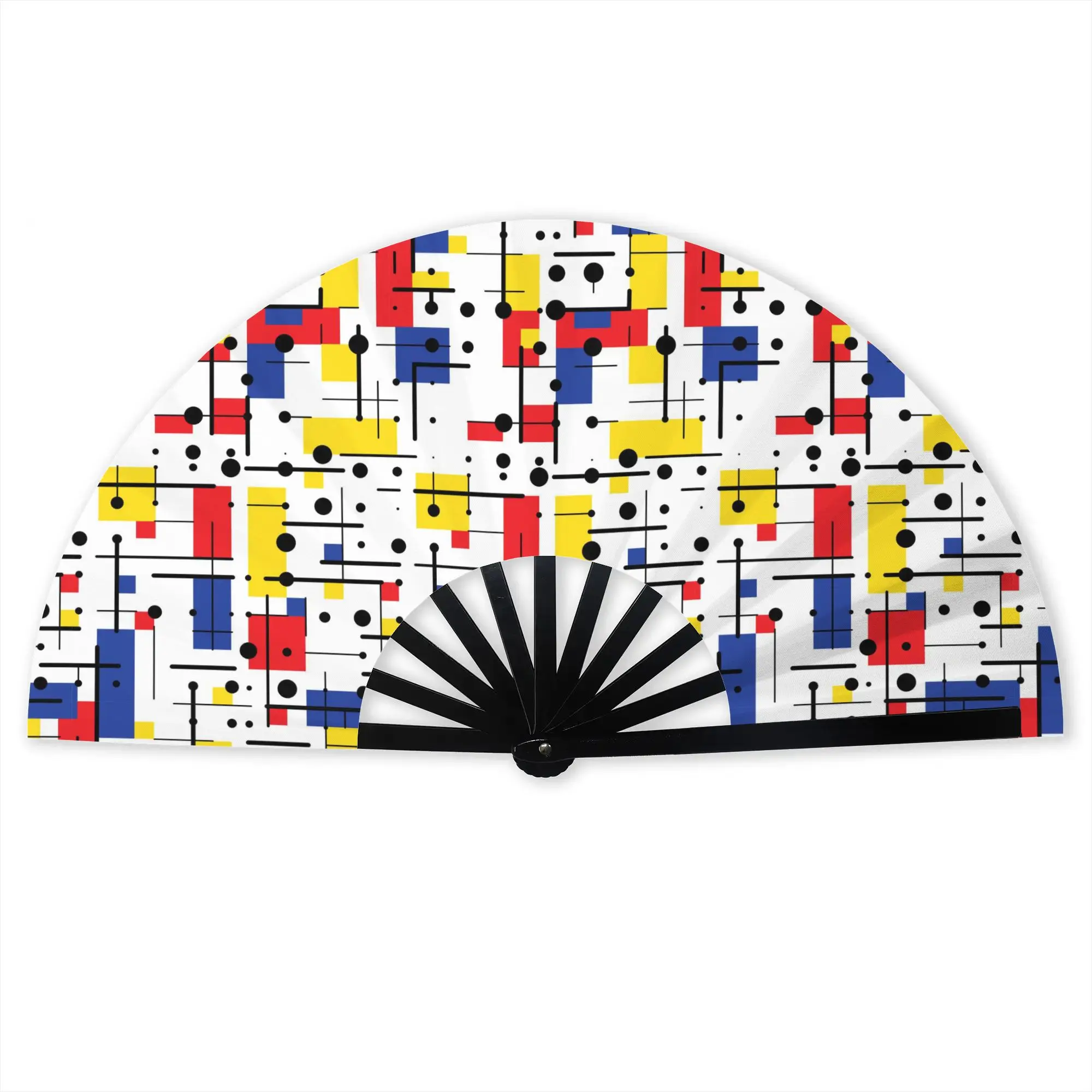 Personalised Abstract Art Mondrian Promotional Gift Hand Fan Party  Durable Folding Fans Novelty Bulk Pack Fan