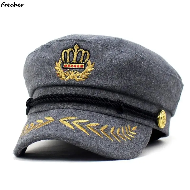 

Winter Wool Caps Men Captain Hat Uniform Party Costume Cosplay Airline Stewardess Cap Woolen Cadet Hats Army Visors Sailor Hats