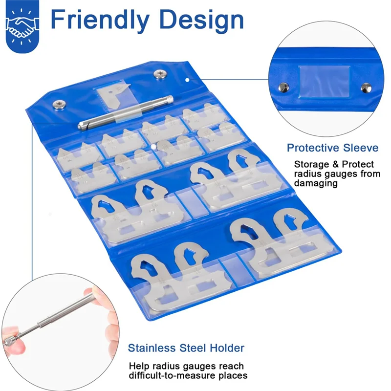 

2025 Trend 25-Piece Radius Gauge Set 1/64Inch-1/2Inch Gauges With Holder, Radius Measuring Tool