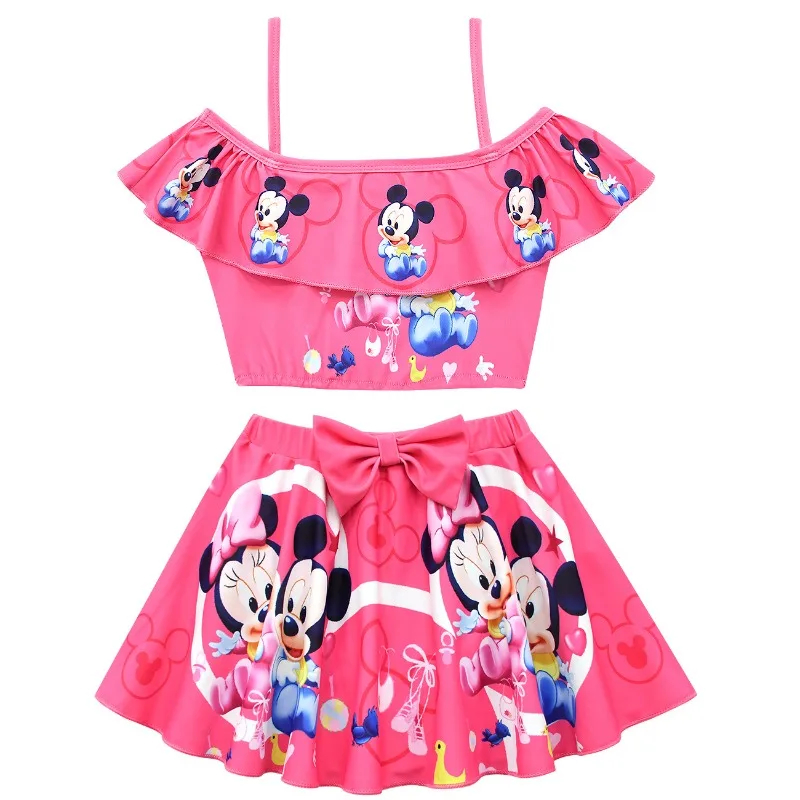 

Children's Swimsuit Set Mickey and Minnie Baby Girl Swimsuit Two-piece Set Suspender One-word Shoulder Skirt