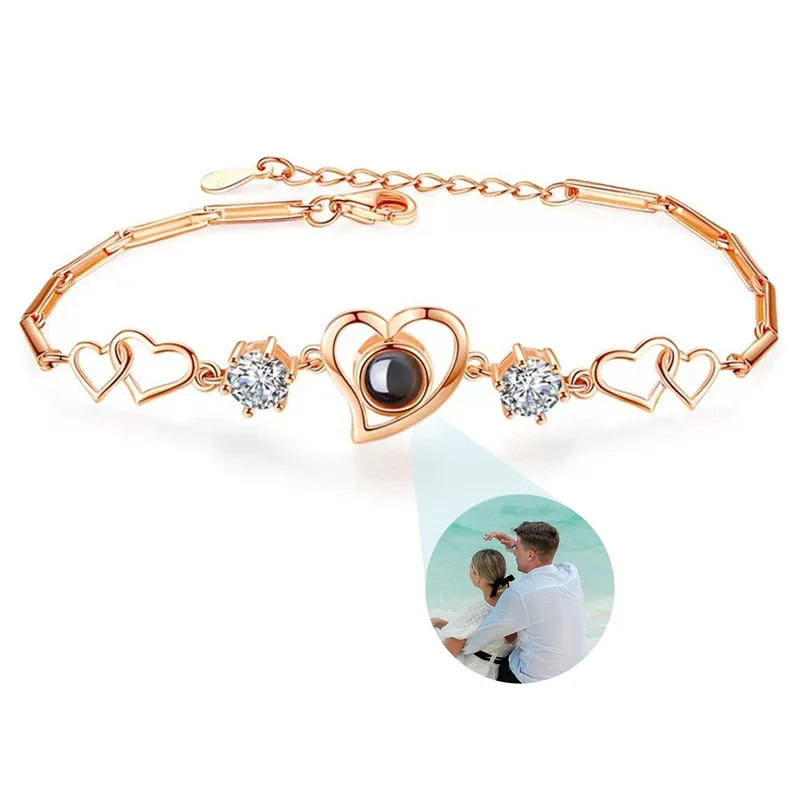Personalisiertes Foto-Armband mit Bild im Inneren, 100 Sprachen 'Ich Liebe Dich' Projektions-Armband aus Edelstahl
