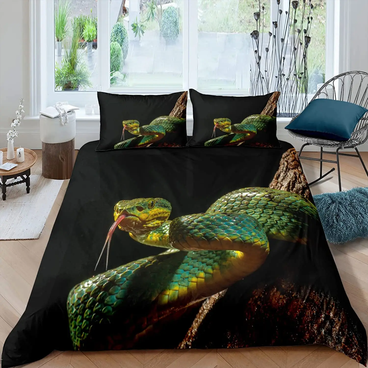 Snake Duvet Cover Set Green Snake Bedding Set Microfiber Animal Theme Bedclothes For Boys Men Double Queen King Size Quilt Cover