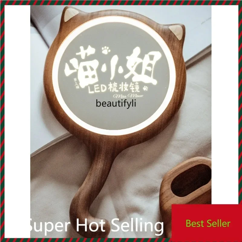 YL17  Miss Meow Makeup Mirror LED Light Dresser Decoration for Girlfriend Cute Creative Solid Wood Birthday Gift