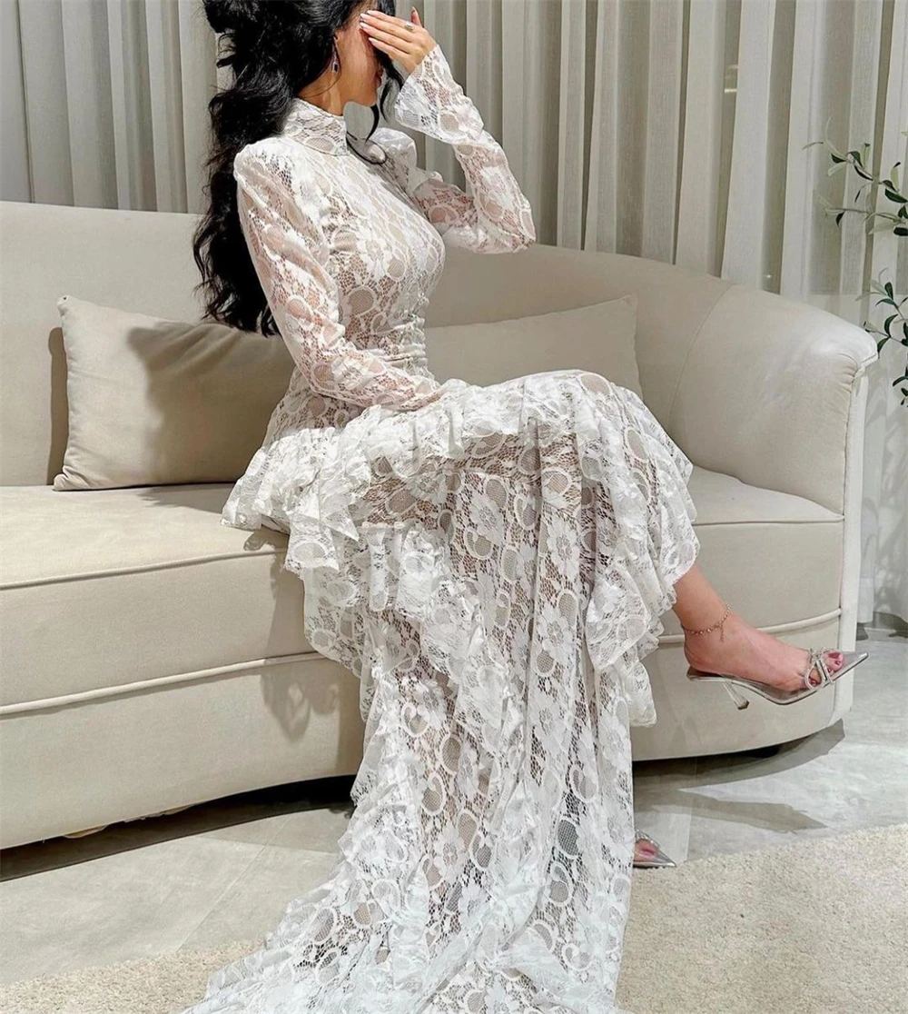 Fairytale Prom Dress Elegant High Collar Hi-lo Court Celebrity Dresses Ruched Lace Formal Evening Gowns летние платья женские 신상