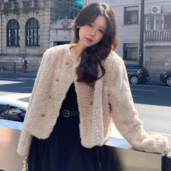 Autumn Winter Thick Warm Faux Fur Coat Women Korean Fashion Double-breasted Plush Short Jacket Ladies Streetwear Outwear Clothes