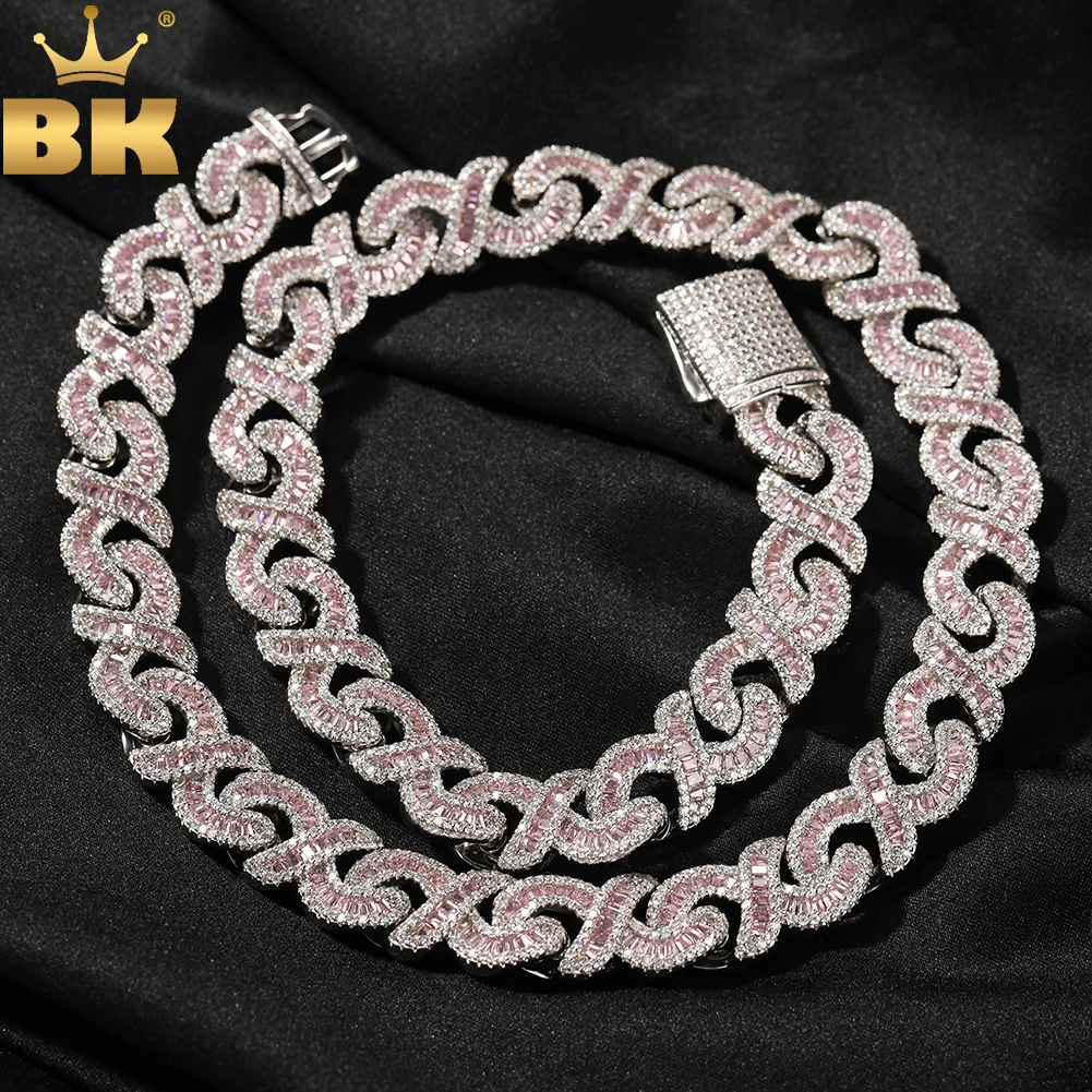 

THE BLING KING 12mm Two Tone Infinity Bracelet Black Pink Baguettecz Necklace Iced Out Cubic Zirconia HipHop Jewelry For Gift