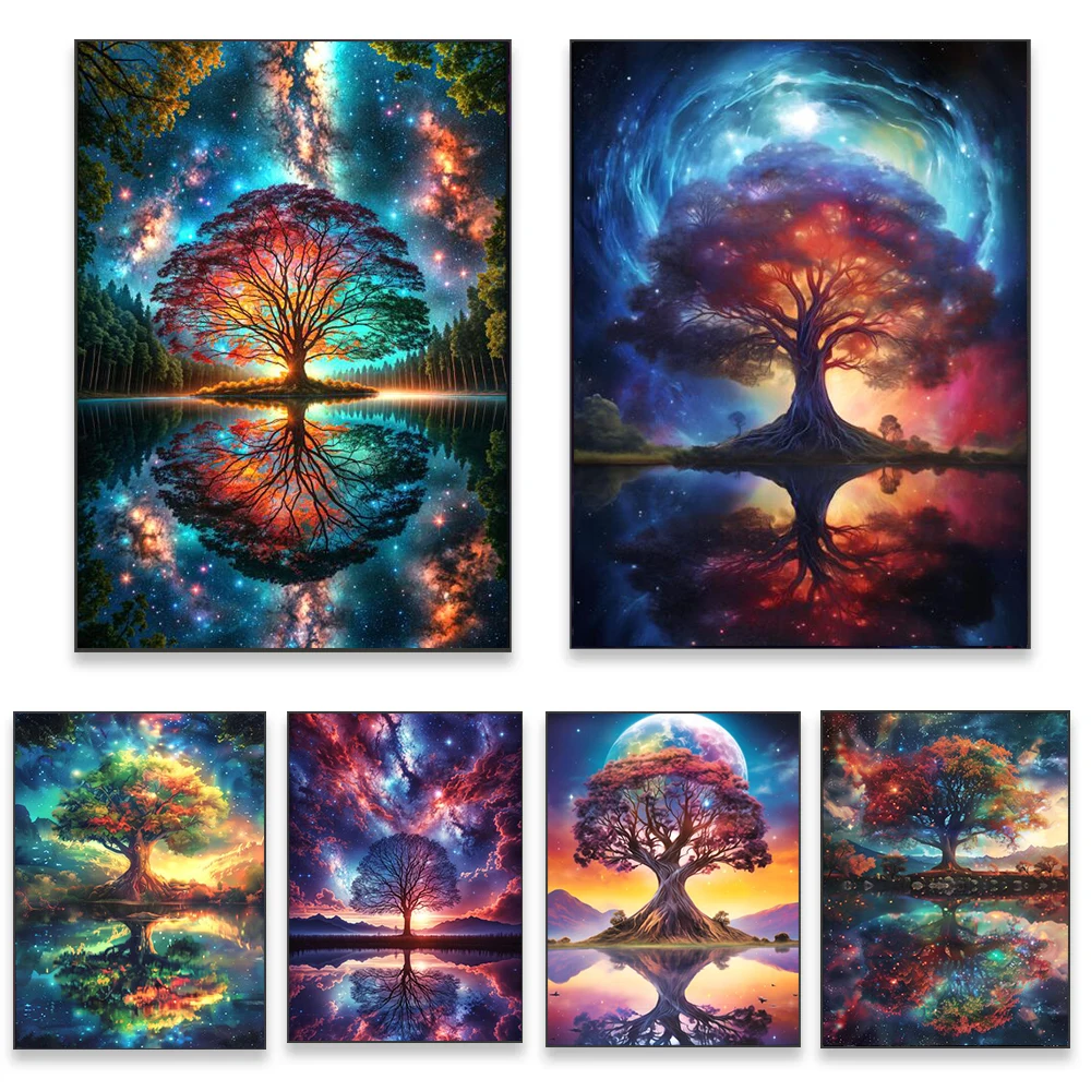 

Abstract Space Fantasy Galactic Life Tree Landscape Canvas Painting Modern Wall Art Print Poster For Living Room Wall Home Decor