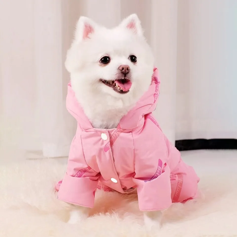 

Windproof Thickened Dog Down Jacket Pet Cotton Clothes Puppy Warm Four-legged Clothes Teddy Feather Print Jumpsuits