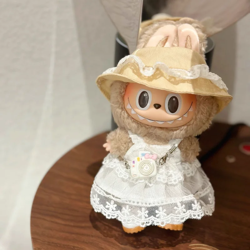 Poppenkleertjes voor Labubu V1 V2 V3 Schattige pop aankleedaccessoires Set Zonnehoed Witte kanten jurk Set Perifere decoratie Speelgoedgeschenken