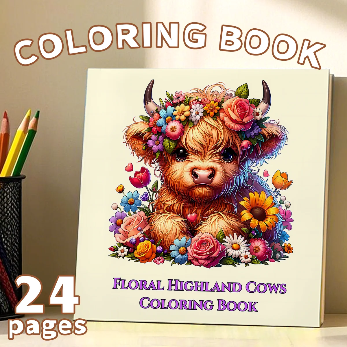 FLORAL HIGHLAND COWS Coloring Book For Adult Children Relieve Stress Kill Time Graffiti Painting Drawing Art Books Perfect Gift