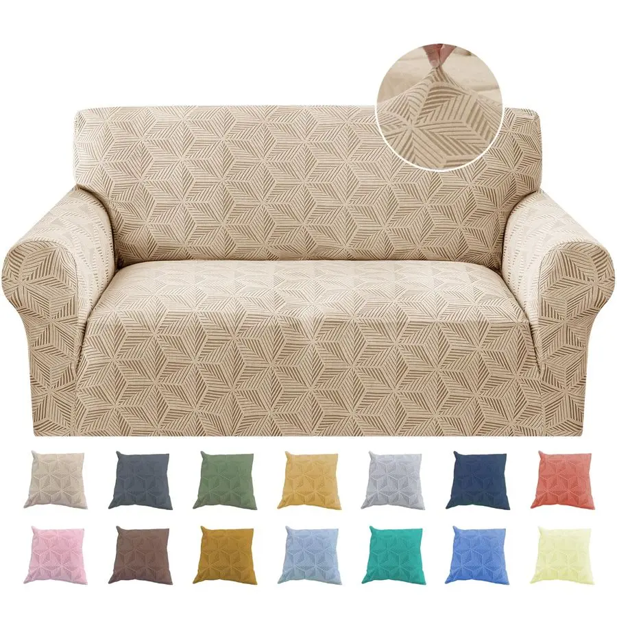 

1 Piece Stretch Couch Covers for 2 Cushion Couch, Jacquard Loveseat Cover with NonSlip Elastic Bottom, Thickened Slipcover Furni