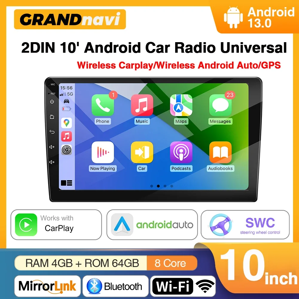 

10 inch 2 Din Android 13 Car Radio Carplay Android Auto 4G Universal Multimedia Player IPS DSP FM AM RDS GPS WIFI BT Autoradio