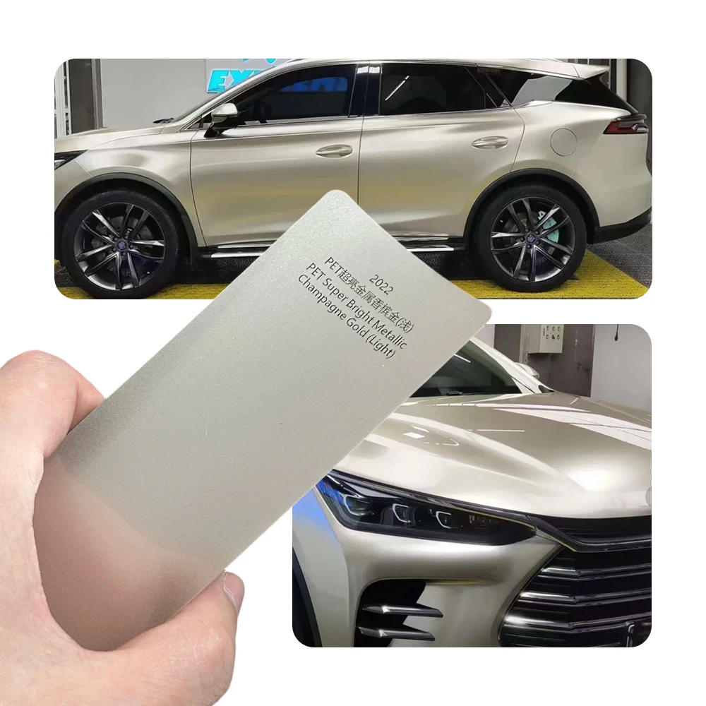 

High Shine Bright Champagne Gold Metallic Full Car Wrap Self Adhesive Bubble Free Anti Fade Auto Body Styling Film
