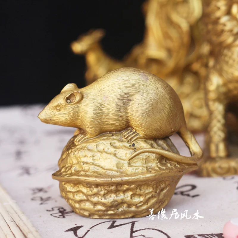 Wholesale Pure Zodiac Walnut Ornament Mouse Home Decor Art Lucky Rat Copper Creative