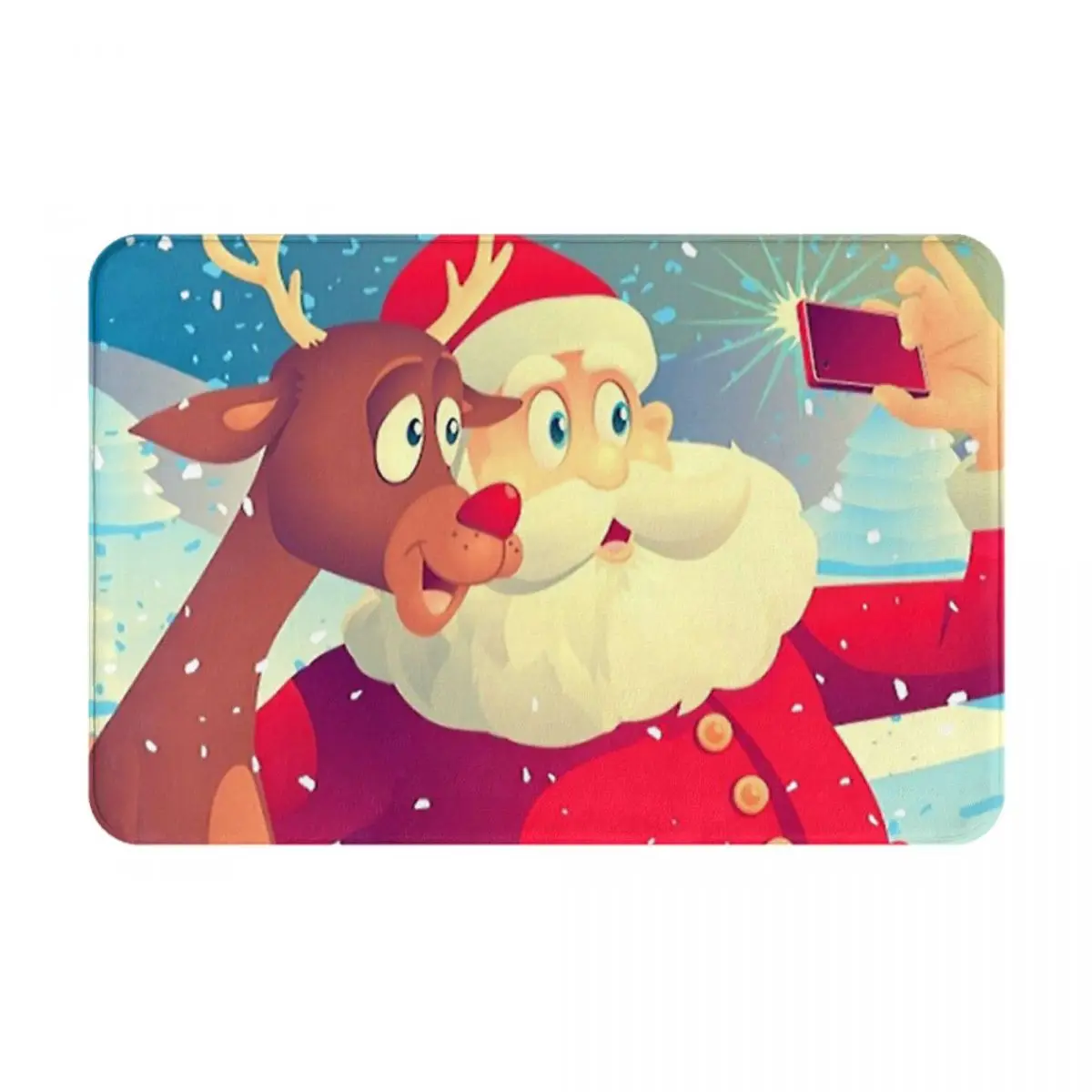 

Funny Santa Takes A Selfie Doormat Flannel Bath Mat Non-Slip Absorbent Mat for Floor Bathroom Printed drop shipping Balcony Mats