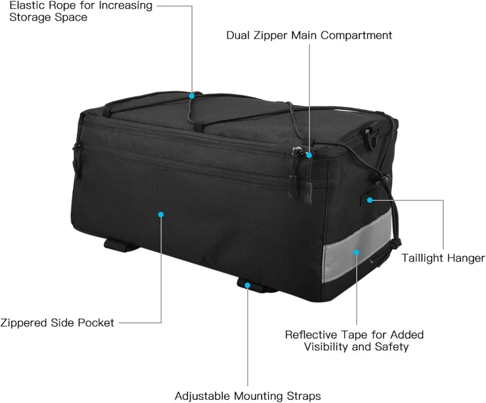 Lixada Multi Function Cycling Insulated Trunk Cooler Bag Bicycle Bike Rear Seat Bag Luggage Rack Pannier Bag (Black-2)