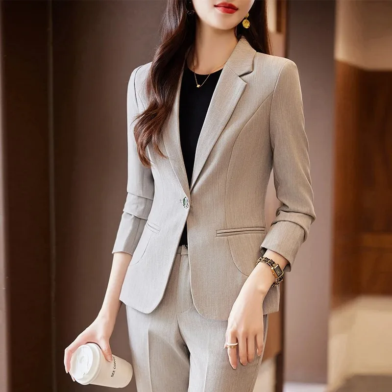 Insozkdg 2024 Autumn Retro Casual Blazer Straight Leg Pants Set Commuter Solid Color Cinched Waist Suit Trousers Two-piece Sets