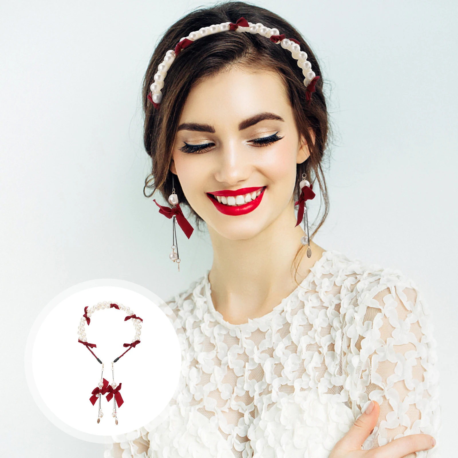 

Hair Bands Bridal Accessories for Women Wedding Pearl Headpiece Headband Bow Head-wear Hoop Miss