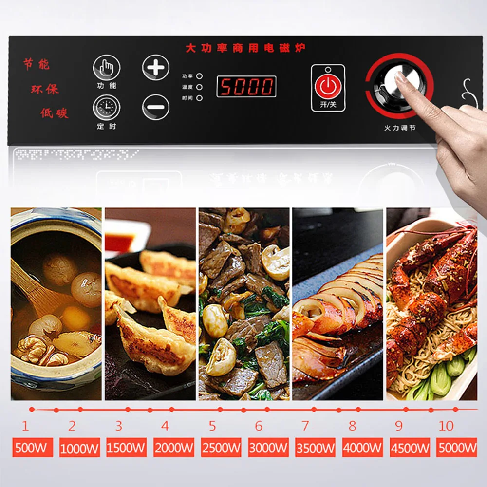 5000W Fogão de Indução Desktop de Alta Potência Stir-Fry Cantina Hotel Nomeação Temporização Cooktop Comercial Estufa El � � ctrica Cocinar