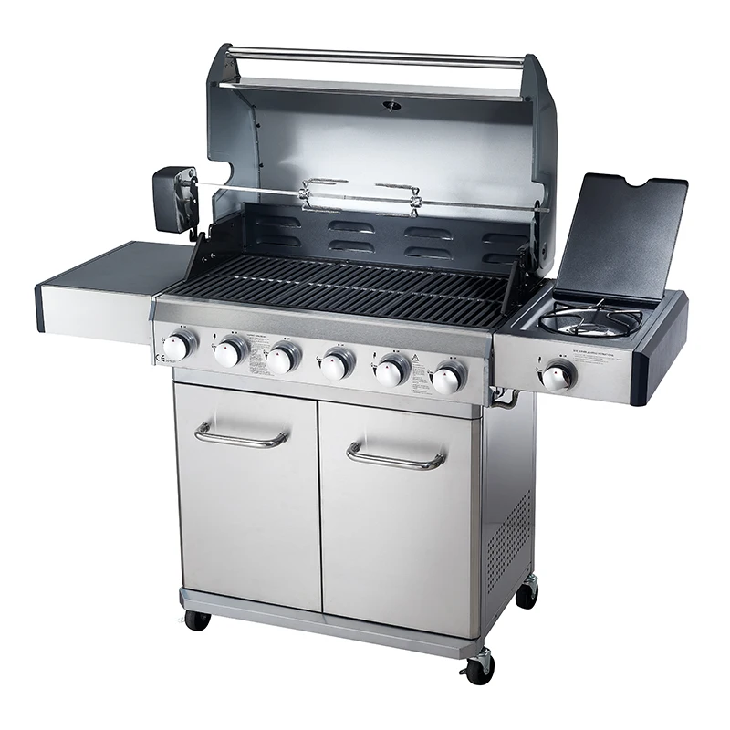 Commercial Stainless Steel 6 Burners Grill Removable BBQ Gas Grills With Table