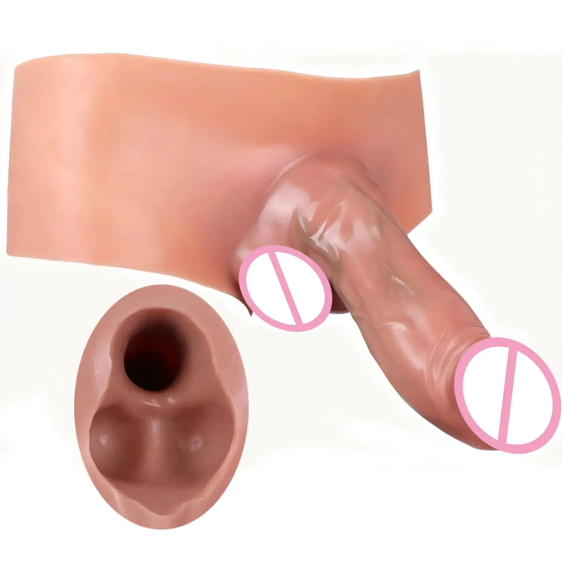 FAAK Soft Silicone Ultra-Elastic One-Piece Harness Wearable Panties Penis Sleeve Strap On Realistic Hollow Dildo for Men Sex Toy