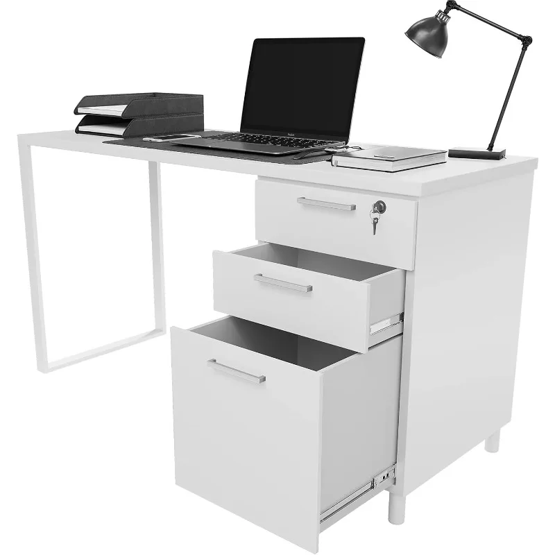 Home Office Desk - 47 Inch Home Office Desk with Drawers - Modern Computer Desk with Storage, Detachable & Lockable Computer