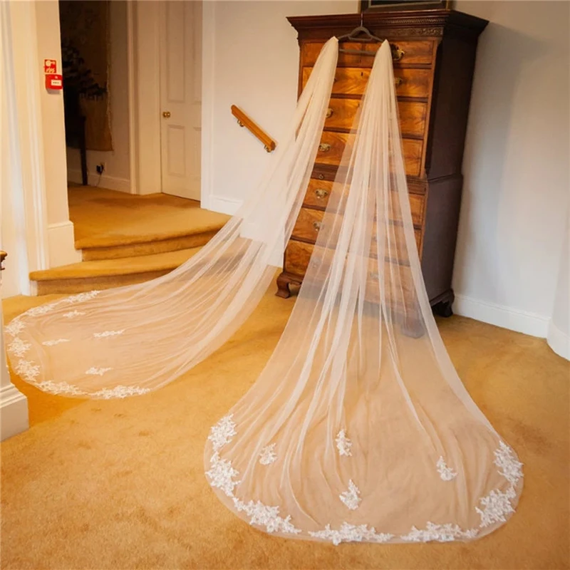 Two Pieces Bridal Wedding Wings Shoulder Draped Veils Accessories Lace Appliques For Brides Ivory White Tulle Cathedral Long New