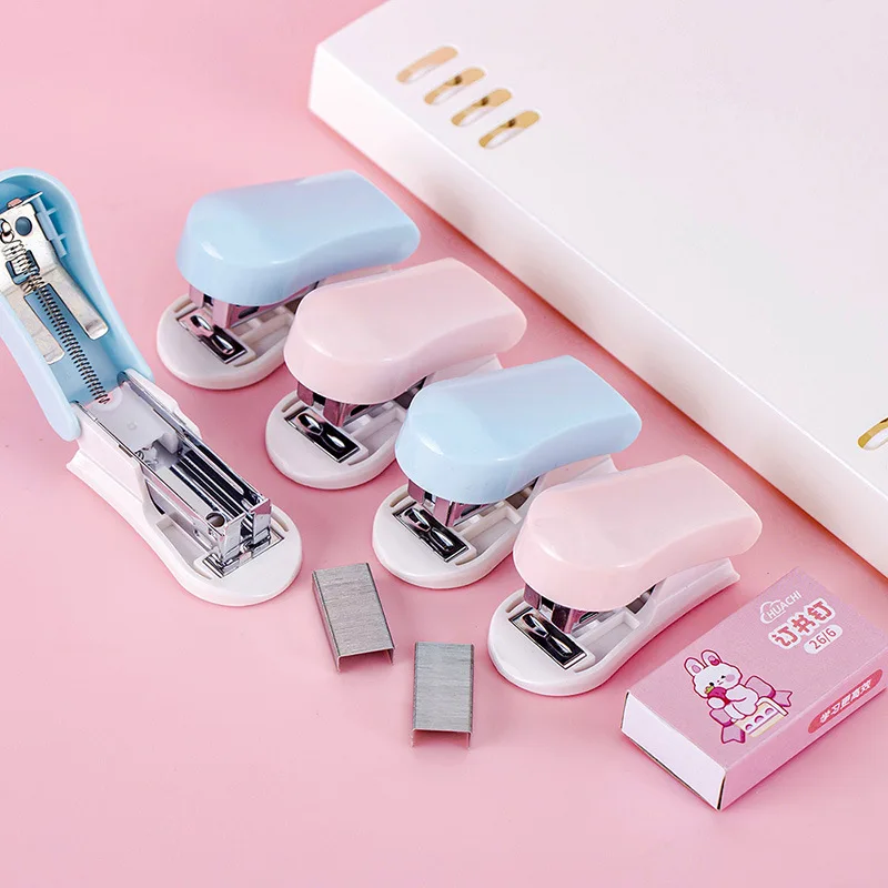 1pc Cute Macaron Color Mini Stapler for Student Stationery Combo Set Convenient Small Stapler and Staples for Binding Paper