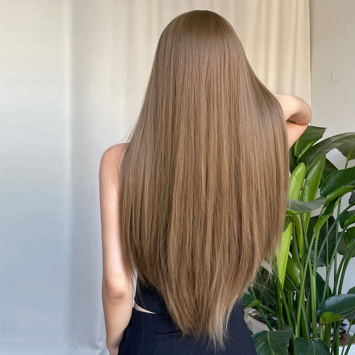 Synthetic Wigs Long Silky Straight Natural Brown Women Hair Wigs with Bangs Heat Resistant Daily Party Cosplay Use for Girls Wig