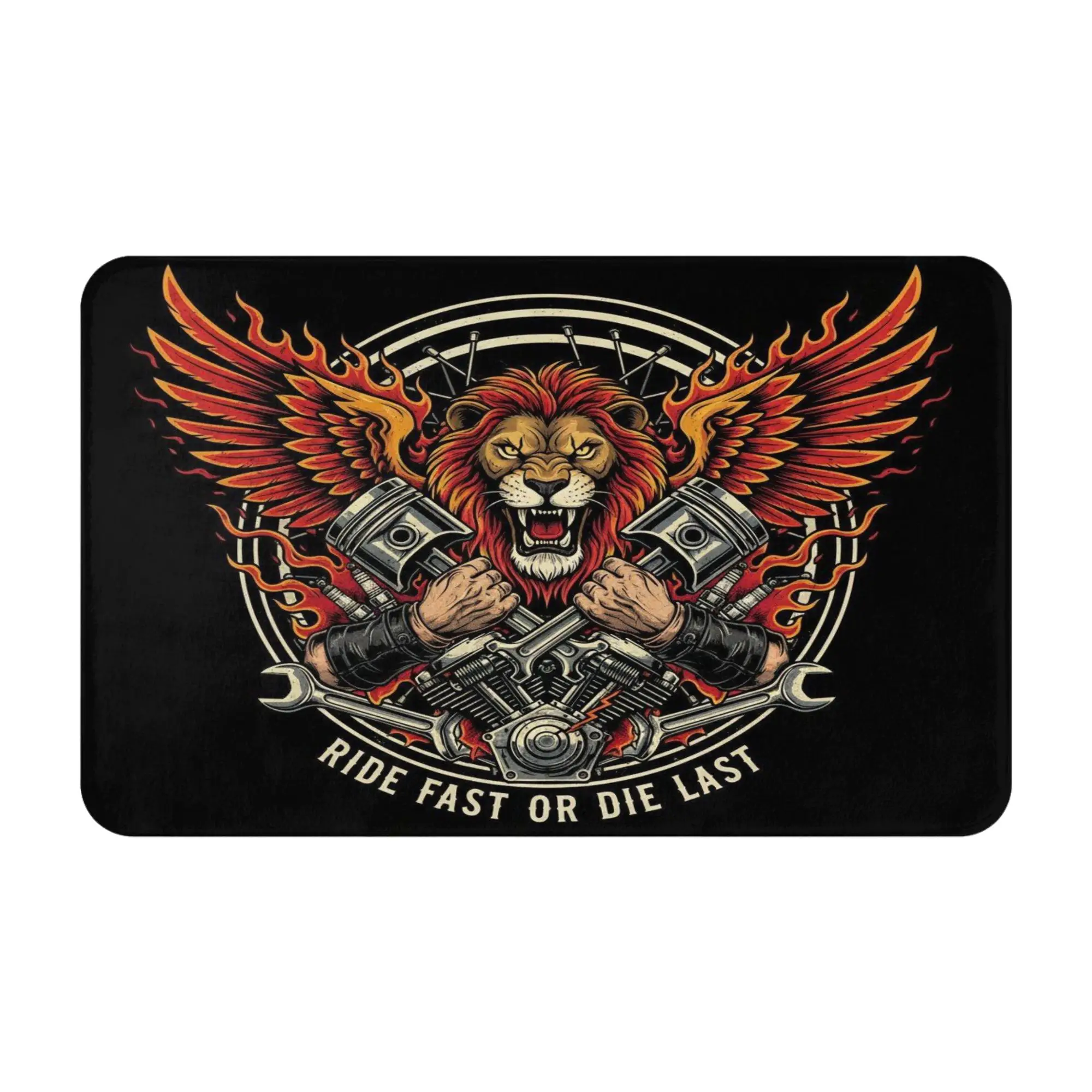 Winged Lion Motorcycle Biker Badge Art Non-slip Doormat Bedroom Mat  Welcome PatternHomeDecor