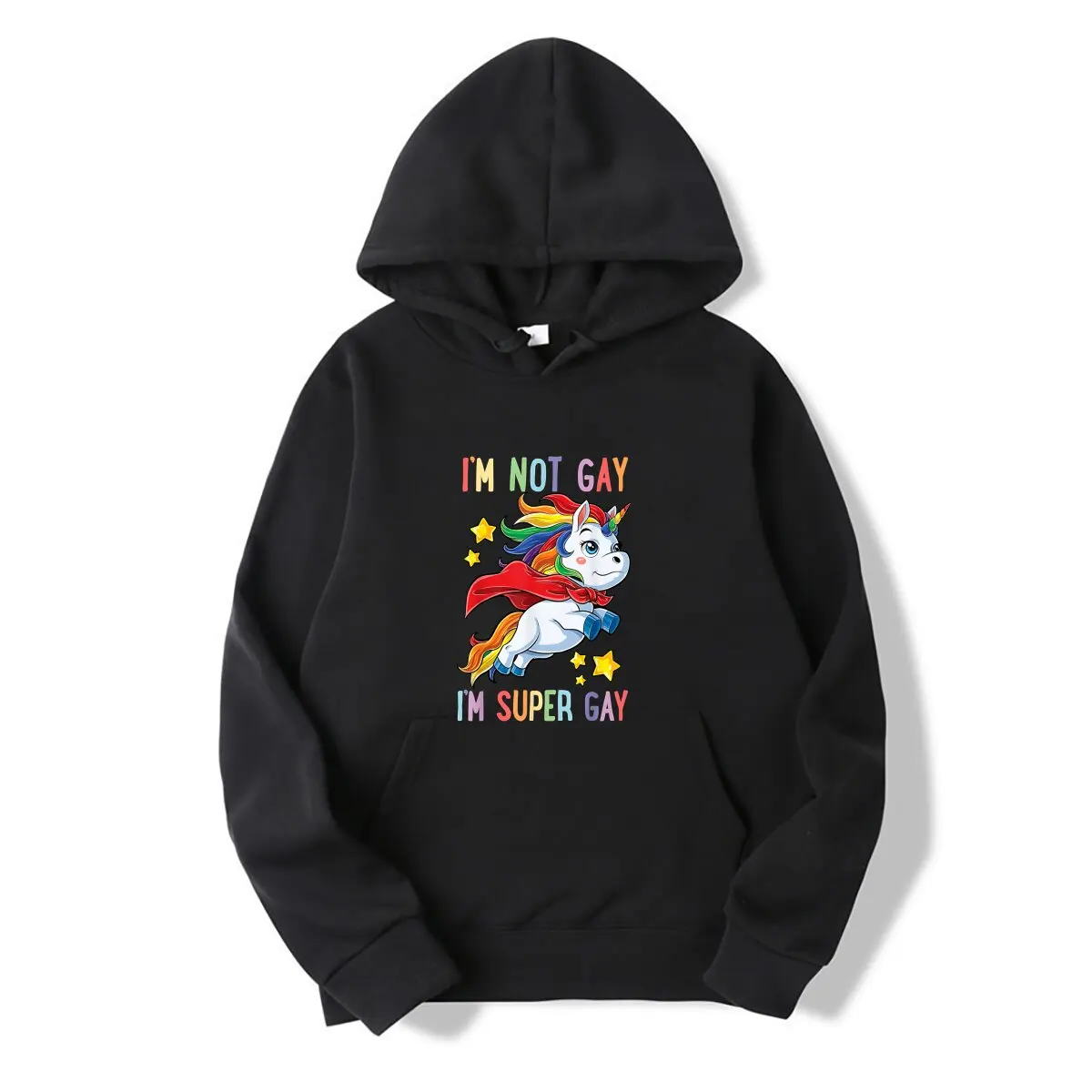 

NEW Im not Gay Im Super Gay Unicorn LGBT Pride Hooded sweatshirt for Men Boys cat black hoody for men graphic oversized