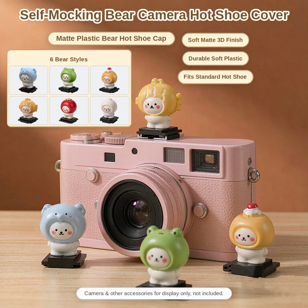 Cartoon Bear Camera Shoe Cover, DIY Cute Hot Shoe Cap for Canon R5 Nikon Z8 Sony A7M4
