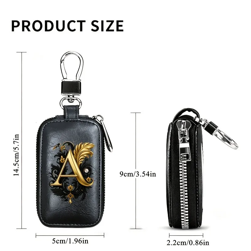 OBCREATOR 26 Letter PU Zipper Car Key Cover Case with Visible Window Protective Film Key Holder Bag for Automobile Keys