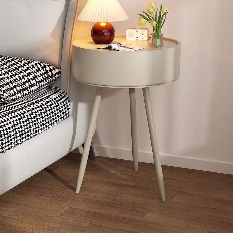 Cream wind bedside table Modern simple side table Small coffee table Bedroom round mini corner New creative storage