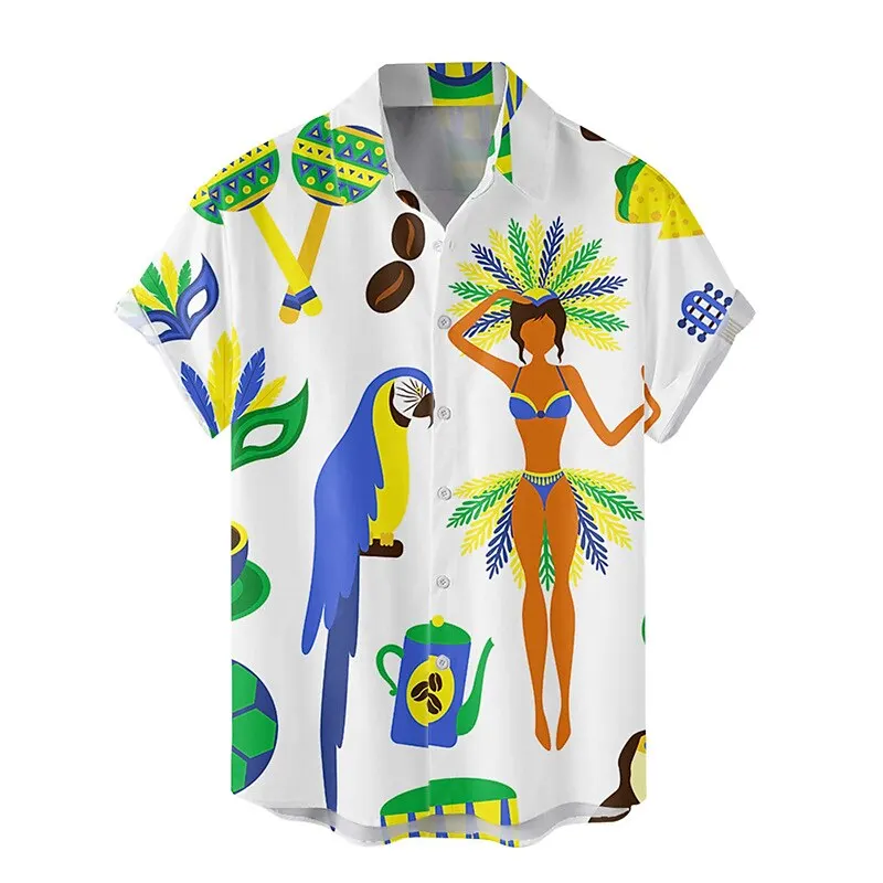 

2024 new men's short-sleeved shirt Hawaiian lapel men's tops comfortable casual dancer print beach men's shirt