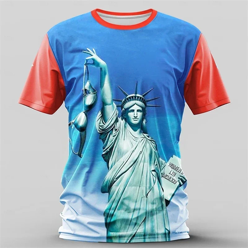 

A Funny 3D Printed Men's T-shirt with a Funny Statue of the Goddess in Summer Short-sleeved, Large-sized Loose Casual Street Top
