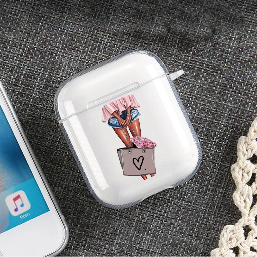 Funda de silicona transparente para Airpods 1 y 2, funda protectora de lujo con patrón de chicas, para auriculares Apple Airpods Pro 3 2021