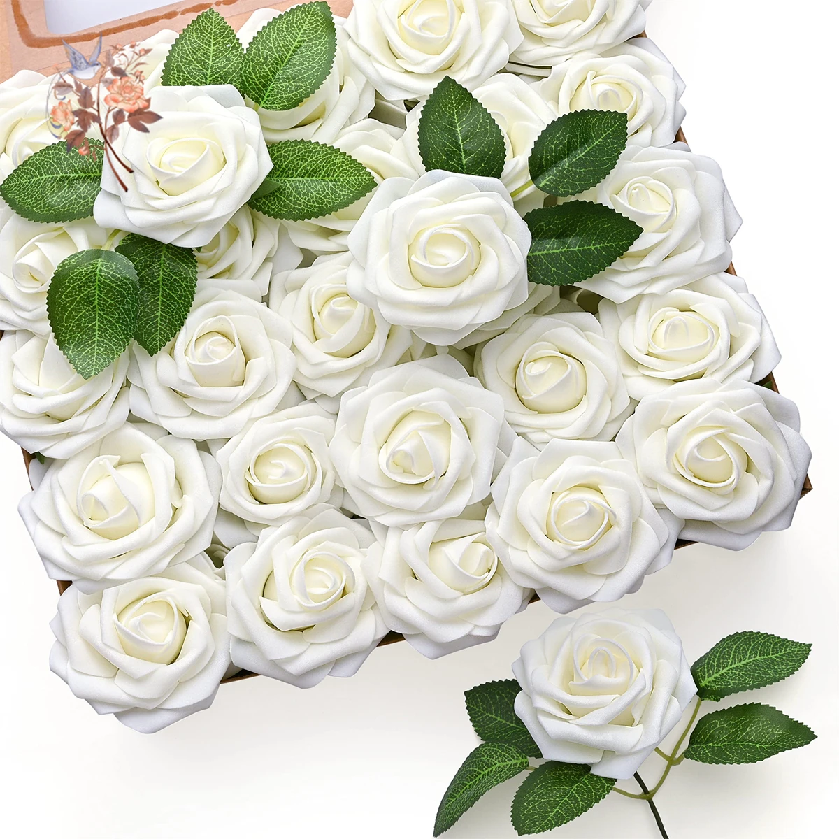 

25/30Pcs Artificial Rose Flower Foam Fake Rose Head With Stem For DIY Wedding Floral Decor Bouquet Home Party Table Decoration