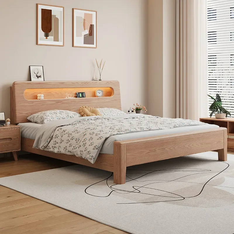 Bed North American ash 1.5 single bed New all solid wood bedside storage with USB charging port 1.8 meters double bed